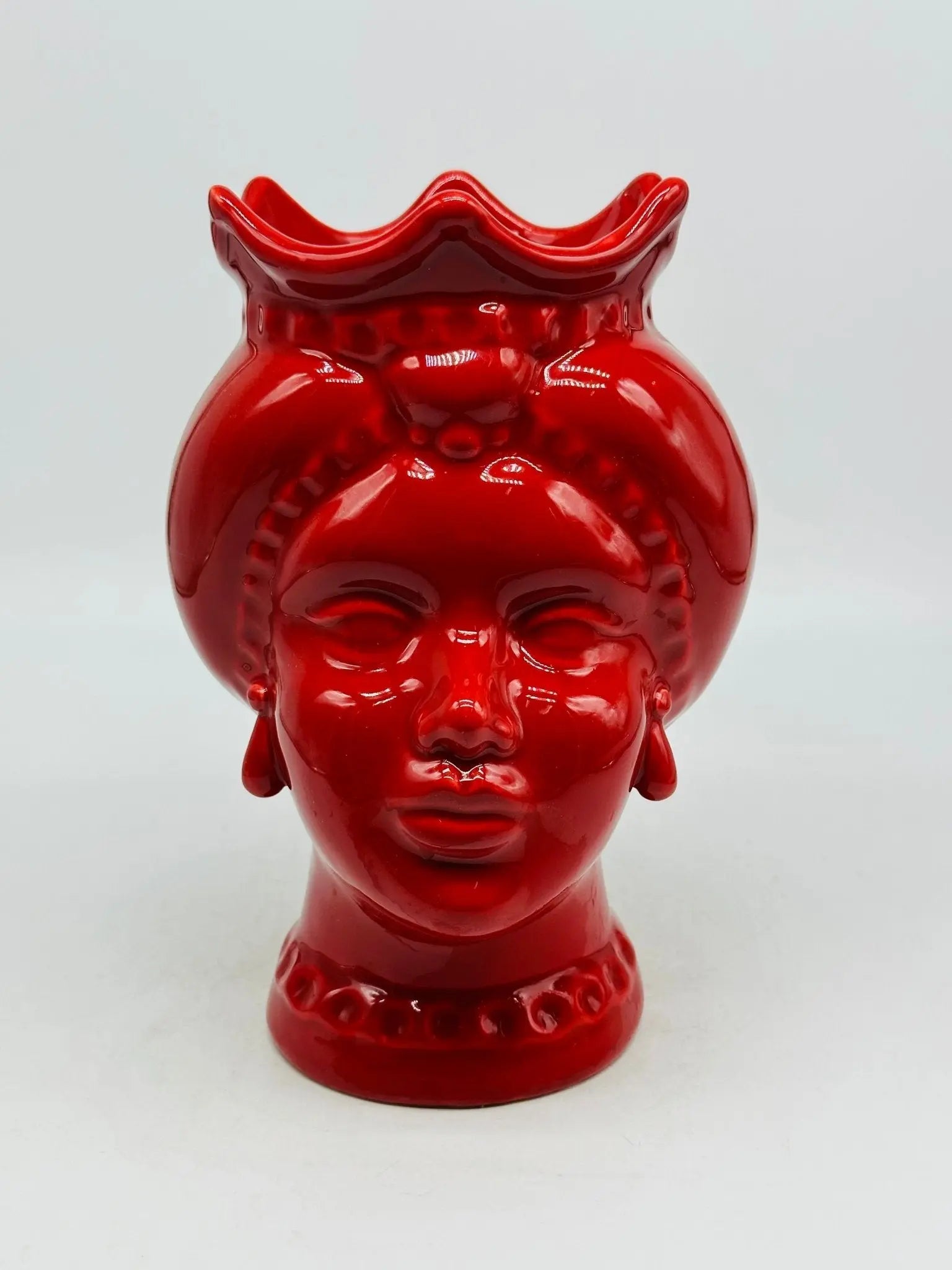 Teste di Moro Luis Ceramica Caltagirone cm H.22 L.15 Artigianale Turbante Rosso - Donna - TESTA DI MORO