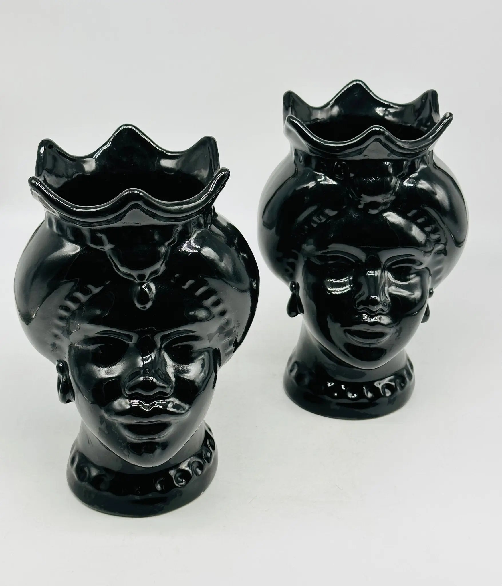 Teste di Moro Luis Ceramica Caltagirone cm H.22 L.15 Artigianale Turbante Nero Lucido - TESTA DI MORO