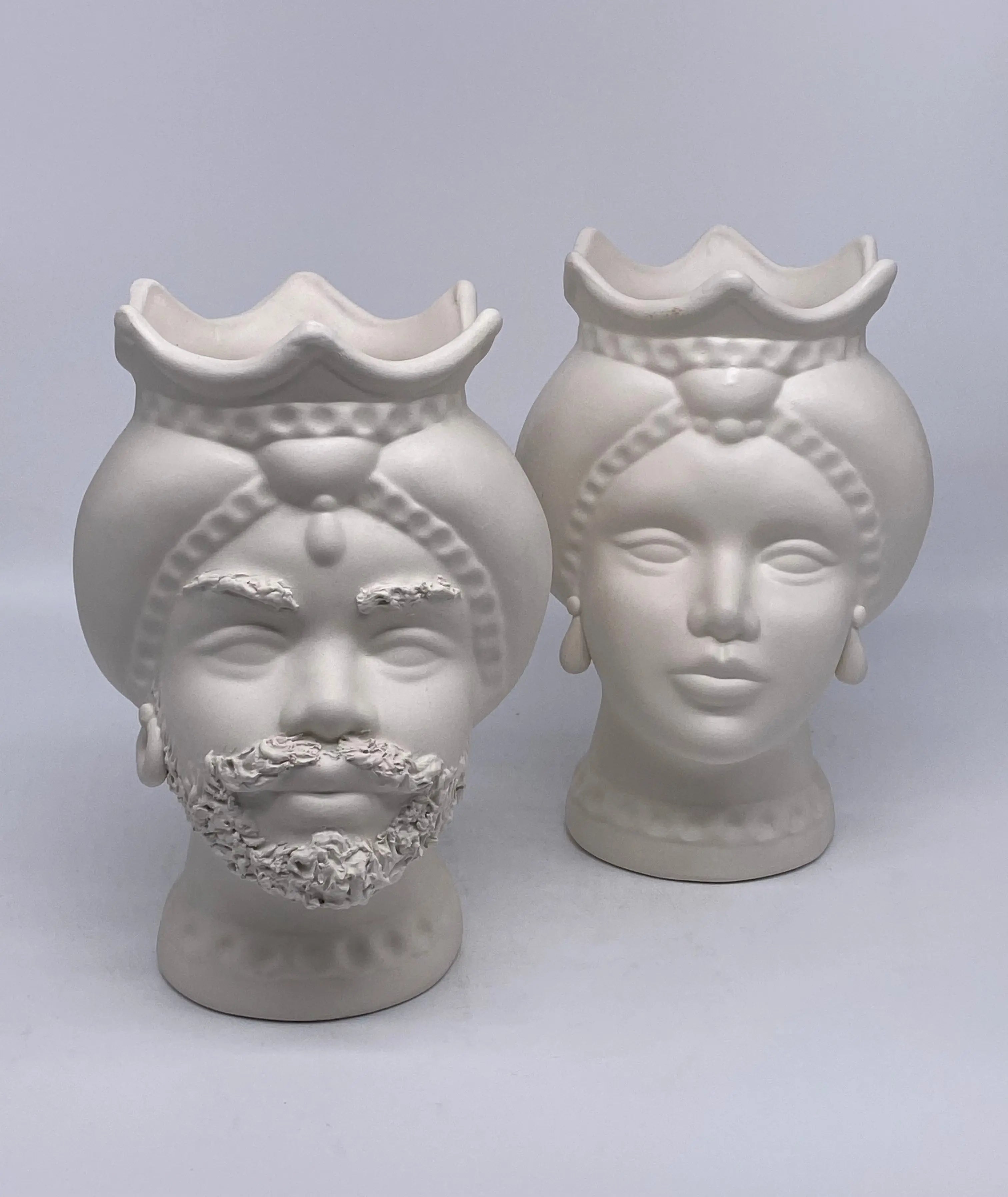 Teste di Moro Luis Ceramica Caltagirone cm H.22 L.15 Artigianale Turbante Bianco Opaco DD CERAMICHE SICILIANE