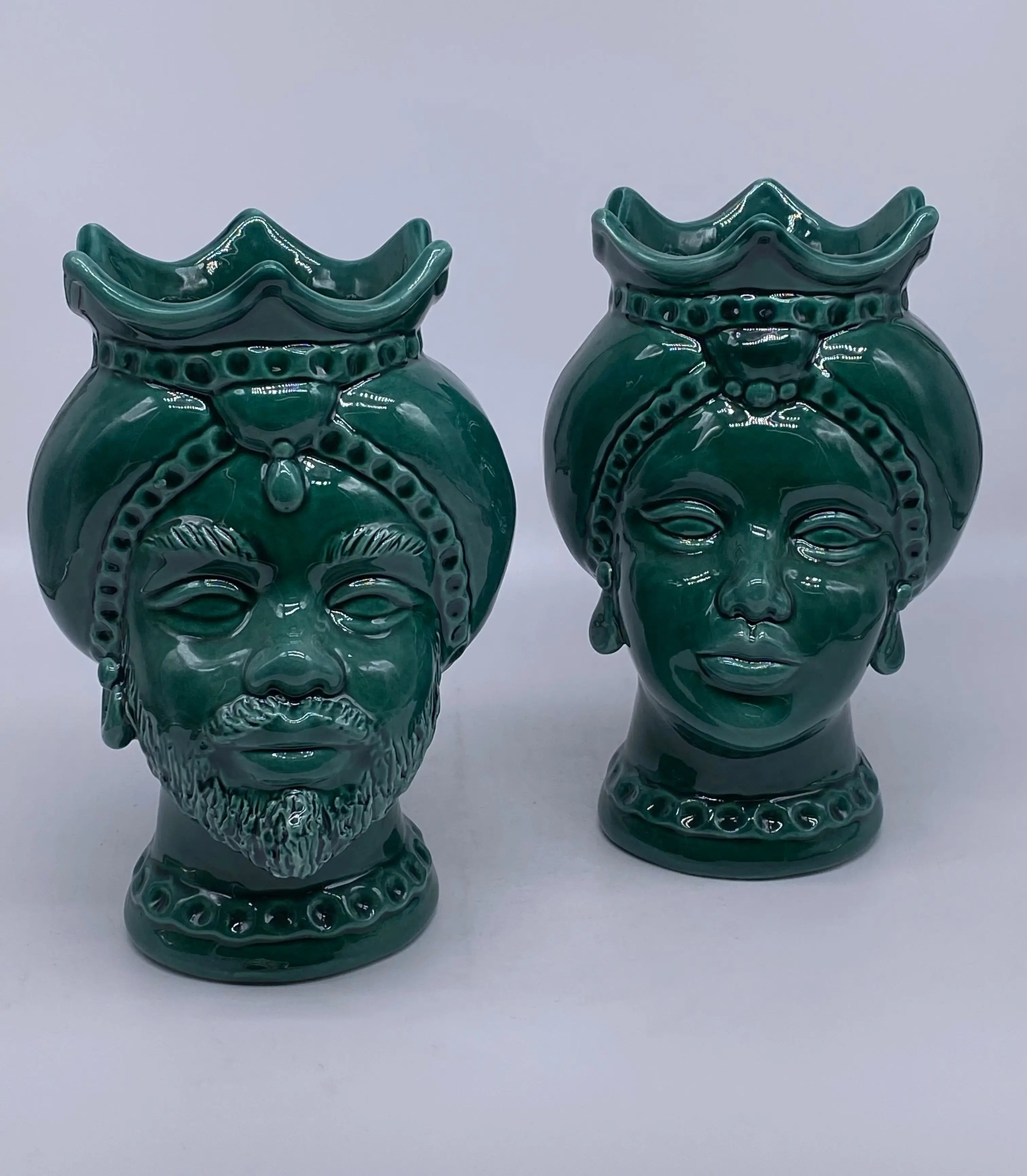 Teste di Moro Luis Ceramica Caltagirone cm H.22 L.15 Artigianale Verde Cristallo DD CERAMICHE SICILIANE