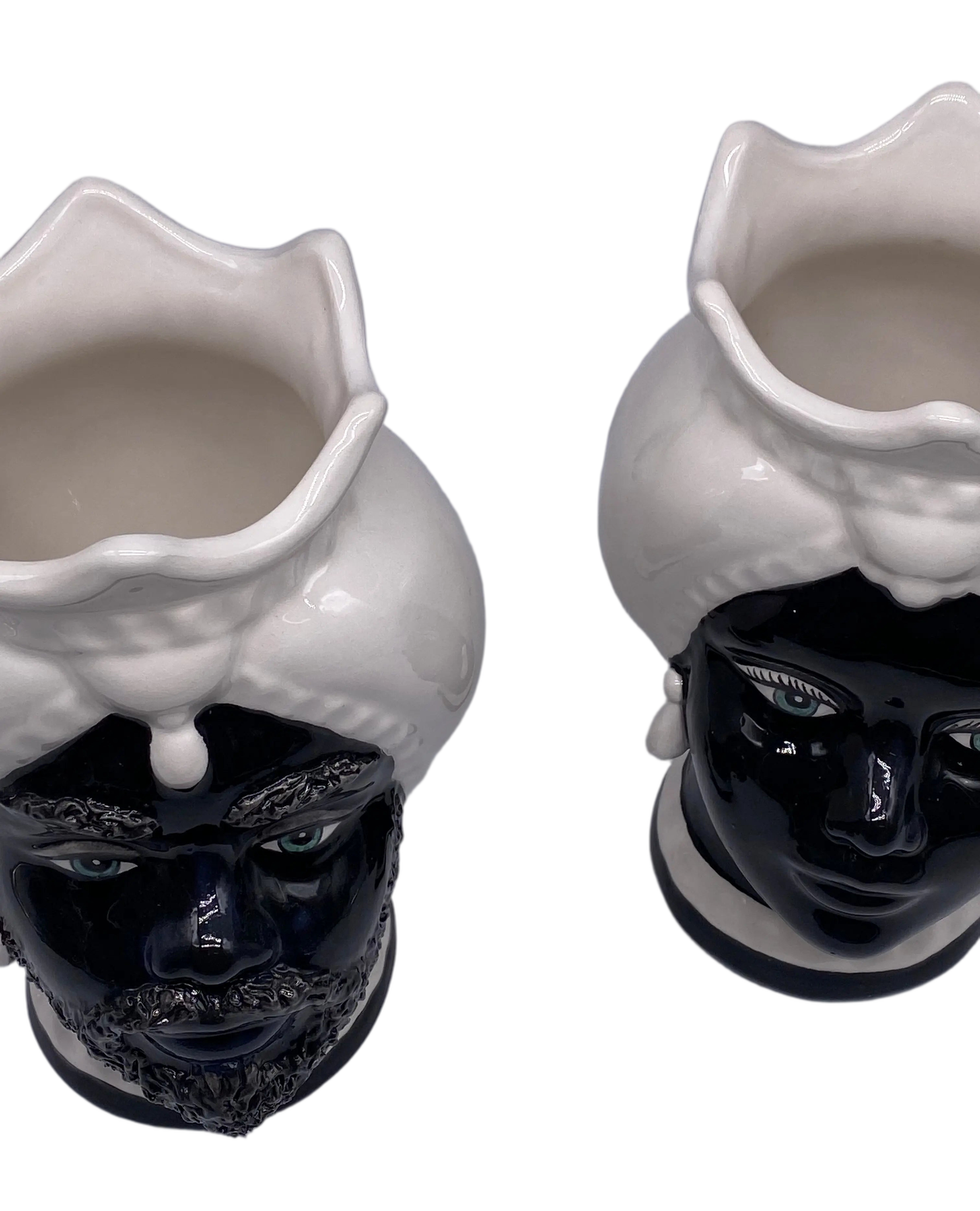 Teste di Moro Luis Ceramica Caltagirone cm H.22 L.15 Artigianale Turbante Liscio Bianco Nero DD CERAMICHE SICILIANE