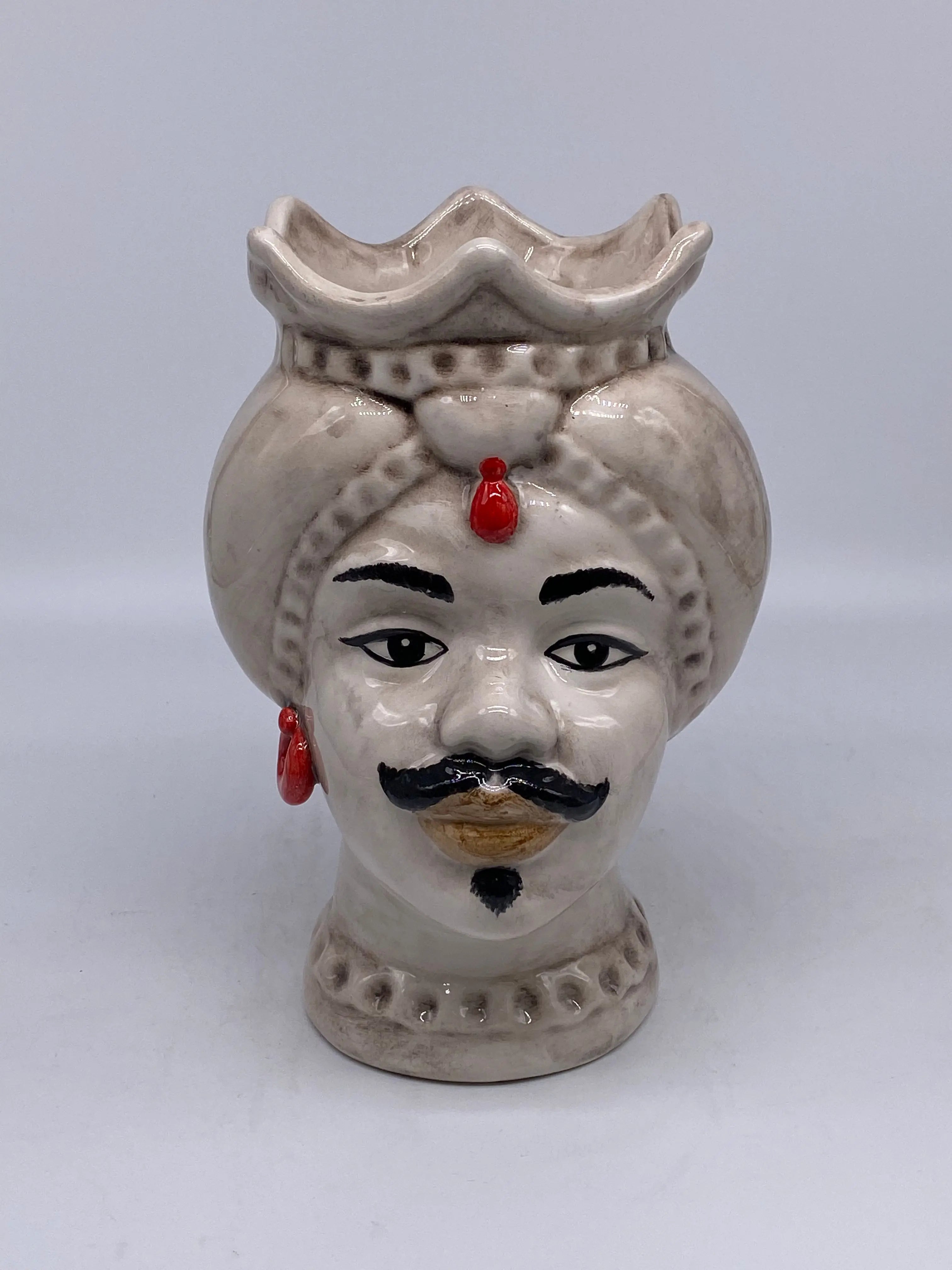 Teste di Moro Luis Ceramica Caltagirone cm H.22 L.15 Artigianale Turbante Liscio Écru DD CERAMICHE SICILIANE