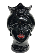 Teste di Moro Luis Ceramica Caltagirone cm H.22 L.15 Artigianale Turbante Liscio Nero Lucido - DD CERAMICHE SICILIANE