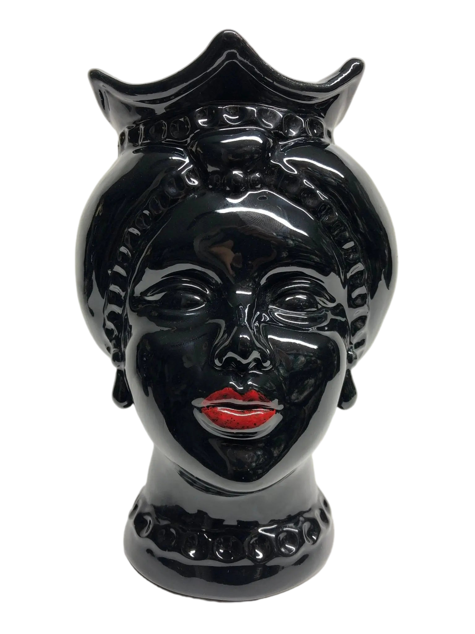Teste di Moro Luis Ceramica Caltagirone cm H.22 L.15 Artigianale Turbante Liscio Nero Lucido - DD CERAMICHE SICILIANE