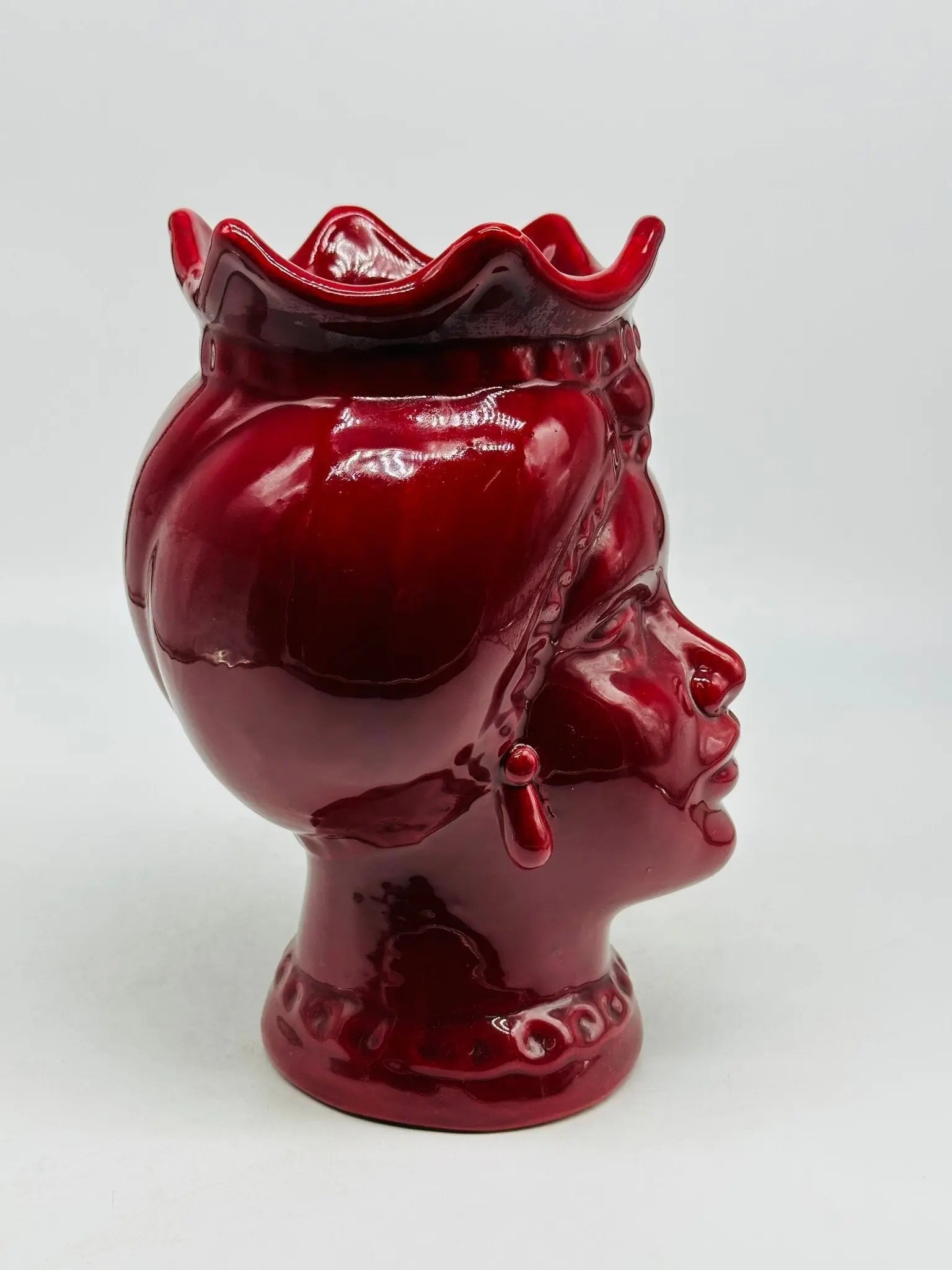 Teste di Moro Luis Ceramica Caltagirone cm H.22 L.15 Artigianale Turbante Bordeaux - TESTA DI MORO