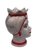 Teste di Moro Luis Ceramica Caltagirone cm H.22 L.15 Artigianale Turbante Liscio Écru Rosso DD CERAMICHE SICILIANE