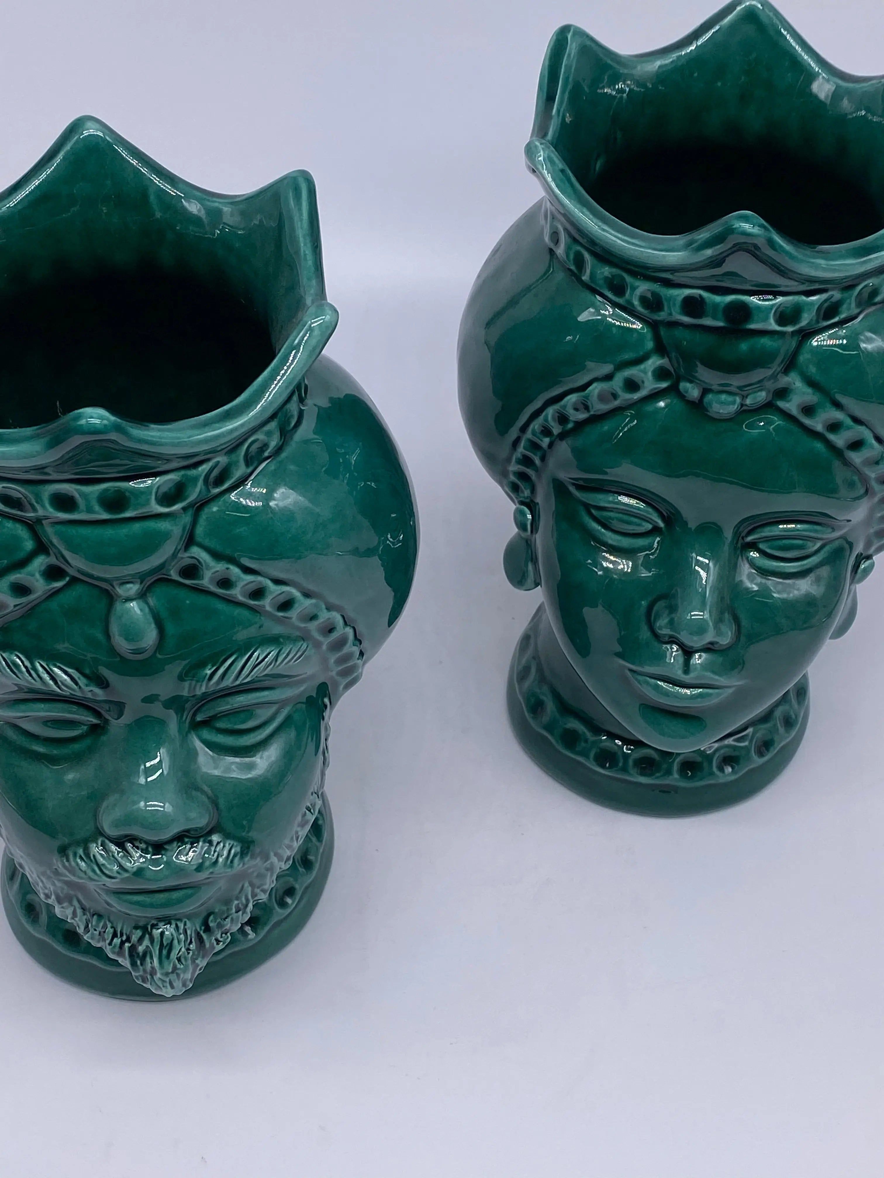 Teste di Moro Luis Ceramica Caltagirone cm H.22 L.15 Artigianale Verde Cristallo DD CERAMICHE SICILIANE