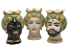 Teste di Moro Luis Ceramica Caltagirone cm H.22 L.15 Artigianale Turbante Liscio Ocra Verde DD CERAMICHE SICILIANE