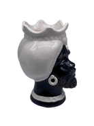Teste di Moro Luis Ceramica Caltagirone cm H.22 L.15 Artigianale Turbante Liscio Bianco Nero DD CERAMICHE SICILIANE