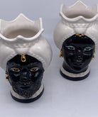 Teste di Moro Luis Ceramica Caltagirone cm H.22 L.15 Artigianale Turbante Liscio Bianco Nero Oro DD CERAMICHE SICILIANE