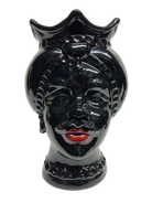 Teste di Moro Luis Ceramica Caltagirone cm H.22 L.15 Artigianale Turbante Liscio Nero Lucido - DD CERAMICHE SICILIANE