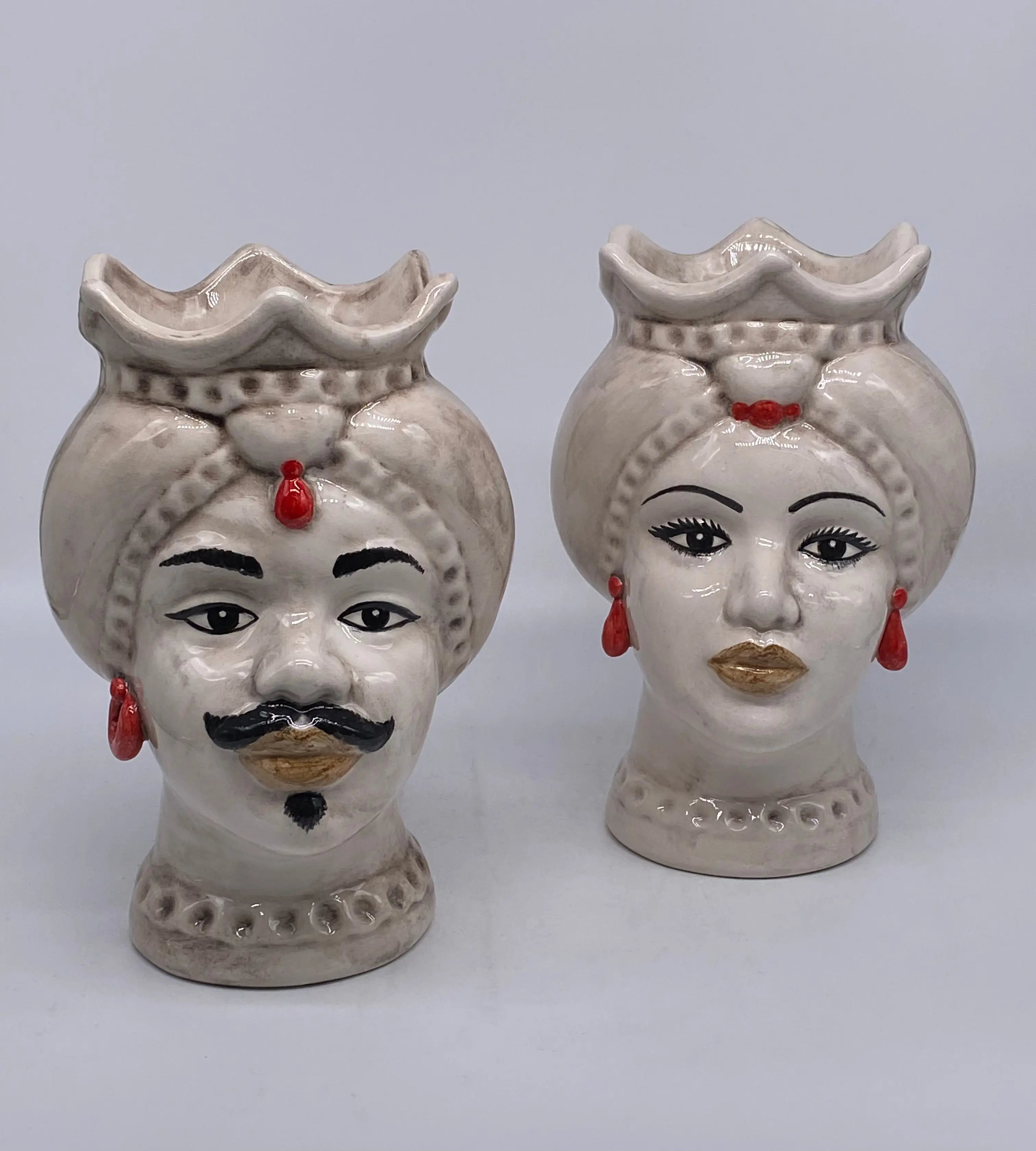 Teste di Moro Luis Ceramica Caltagirone cm H.22 L.15 Artigianale Turbante Liscio Écru DD CERAMICHE SICILIANE