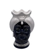 Teste di Moro Luis Ceramica Caltagirone cm H.22 L.15 Artigianale Turbante Liscio Bianco Nero DD CERAMICHE SICILIANE