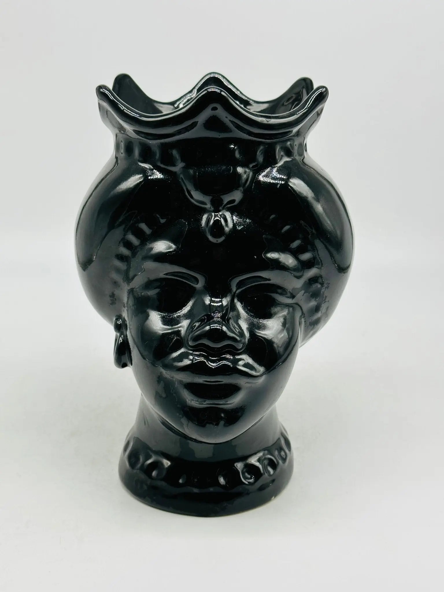 Teste di Moro Luis Ceramica Caltagirone cm H.22 L.15 Artigianale Turbante Nero Lucido - Uomo - TESTA DI MORO