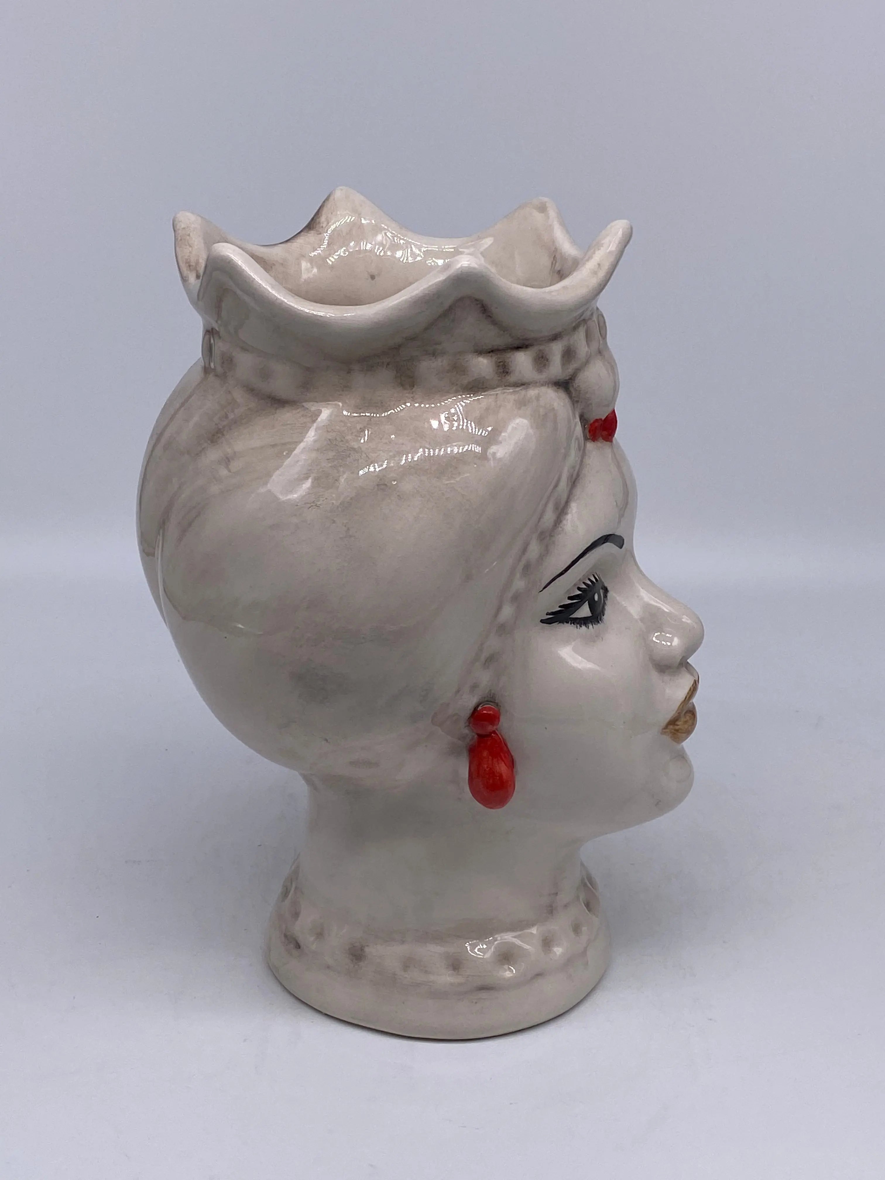 Teste di Moro Luis Ceramica Caltagirone cm H.22 L.15 Artigianale Turbante Liscio Écru DD CERAMICHE SICILIANE