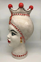 Teste di Moro Luis Ceramica Caltagirone cm H.44 L.23 Artigianale Turbante Liscio Écru Rosso Oro - DD CERAMICHE SICILIANE