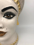 Teste di Moro Luis Ceramica Caltagirone cm H.44 L.23 Artigianale Turbante Liscio Écru Giallo DD CERAMICHE SICILIANE