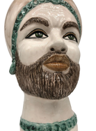 Teste di Moro Luis Ceramica Caltagirone cm H.44 L.23 Artigianale Turbante Liscio Écru Verde - DD CERAMICHE SICILIANE