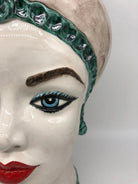 Teste di Moro Luis Ceramica Caltagirone cm H.44 L.23 Artigianale Turbante Liscio Écru Verde DD CERAMICHE SICILIANE