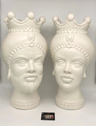 Teste di Moro Luis Ceramica Caltagirone cm H.44 L.23 Artigianale Turbante Liscio Bianco Opaco DD CERAMICHE SICILIANE