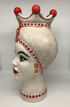 Teste di Moro Luis Ceramica Caltagirone cm H.44 L.23 Artigianale Turbante Liscio Écru Rosso Oro DD CERAMICHE SICILIANE
