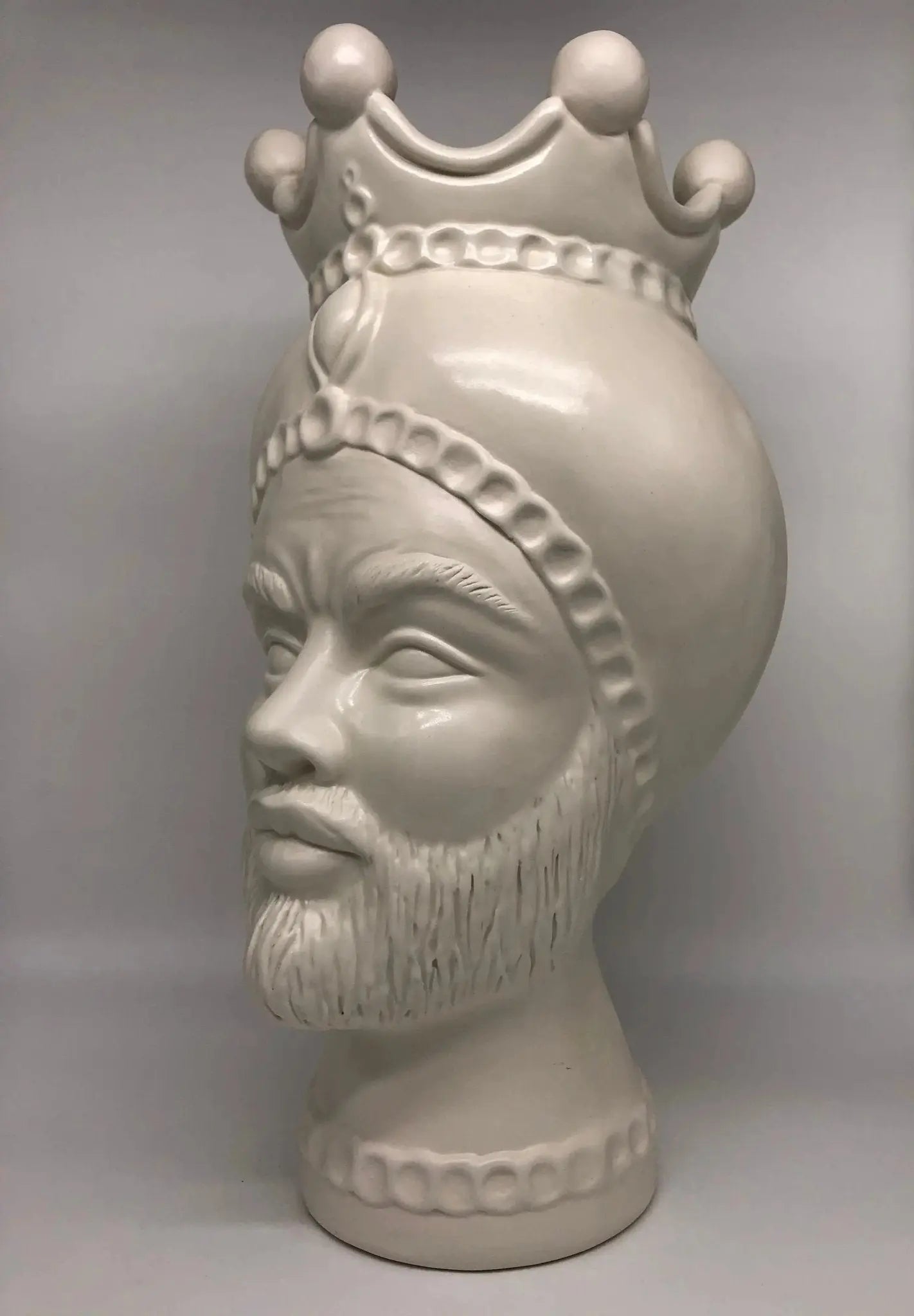 Teste di Moro Luis Ceramica Caltagirone cm H.44 L.23 Artigianale Turbante Liscio Bianco Opaco - DD CERAMICHE SICILIANE