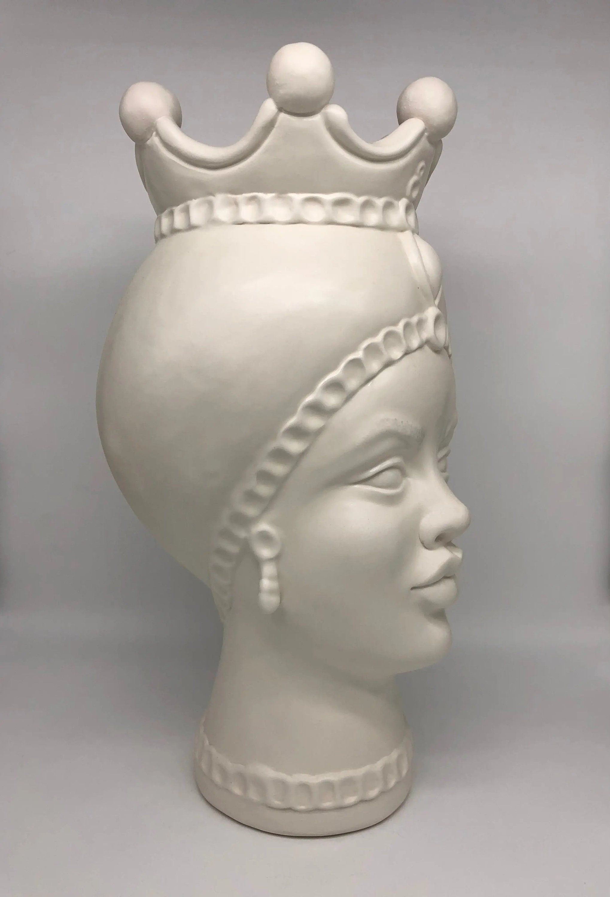 Teste di Moro Luis Ceramica Caltagirone cm H.44 L.23 Artigianale Turbante Liscio Bianco Opaco DD CERAMICHE SICILIANE