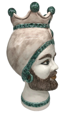 Teste di Moro Luis Ceramica Caltagirone cm H.44 L.23 Artigianale Turbante Liscio Écru Verde - DD CERAMICHE SICILIANE