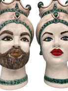 Teste di Moro Luis Ceramica Caltagirone cm H.44 L.23 Artigianale Turbante Liscio Écru Verde - DD CERAMICHE SICILIANE