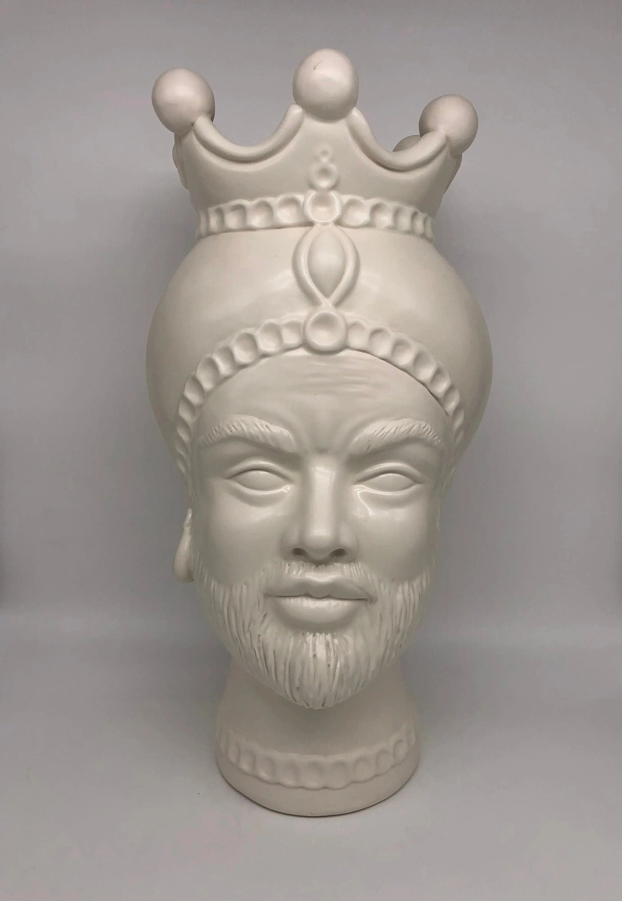 Teste di Moro Luis Ceramica Caltagirone cm H.44 L.23 Artigianale Turbante Liscio Bianco Opaco DD CERAMICHE SICILIANE