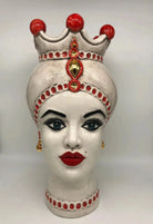 Teste di Moro Luis Ceramica Caltagirone cm H.44 L.23 Artigianale Turbante Liscio Écru Rosso Oro - DD CERAMICHE SICILIANE