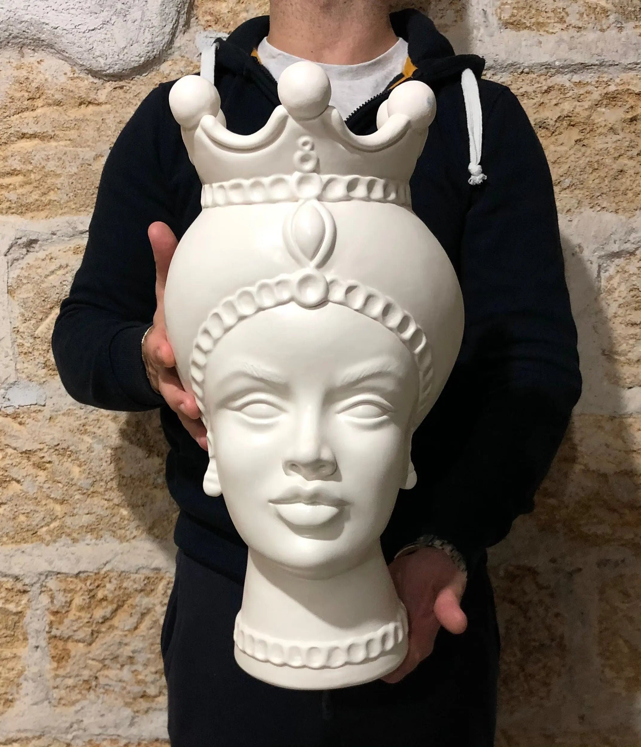 Teste di Moro Luis Ceramica Caltagirone cm H.44 L.23 Artigianale Turbante Liscio Bianco Opaco DD CERAMICHE SICILIANE