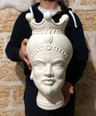 Teste di Moro Luis Ceramica Caltagirone cm H.44 L.23 Artigianale Turbante Liscio Bianco Opaco - DD CERAMICHE SICILIANE