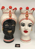Teste di Moro Luis Ceramica Caltagirone cm H.44 L.23 Artigianale Turbante Liscio Écru Rosso Oro - DD CERAMICHE SICILIANE
