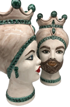 Teste di Moro Luis Ceramica Caltagirone cm H.44 L.23 Artigianale Turbante Liscio Écru Verde - DD CERAMICHE SICILIANE