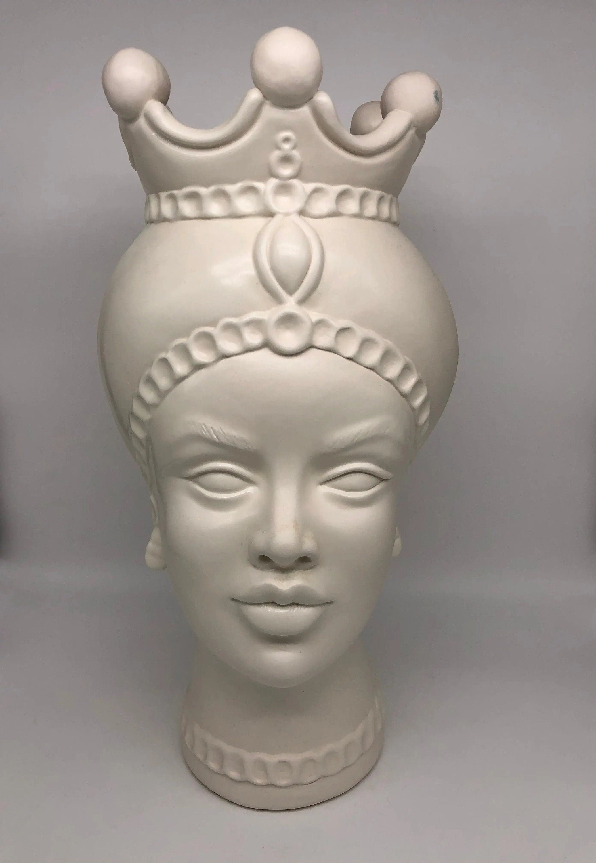 Teste di Moro Luis Ceramica Caltagirone cm H.44 L.23 Artigianale Turbante Liscio Bianco Opaco DD CERAMICHE SICILIANE