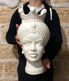 Teste di Moro Luis Ceramica Caltagirone cm H.44 L.23 Artigianale Turbante Liscio Bianco Opaco - DD CERAMICHE SICILIANE