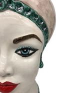Teste di Moro Luis Ceramica Caltagirone cm H.44 L.23 Artigianale Turbante Liscio Écru Verde - DD CERAMICHE SICILIANE