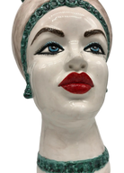 Teste di Moro Luis Ceramica Caltagirone cm H.44 L.23 Artigianale Turbante Liscio Écru Verde - DD CERAMICHE SICILIANE