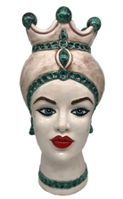 Teste di Moro Luis Ceramica Caltagirone cm H.44 L.23 Artigianale Turbante Liscio Écru Verde - DD CERAMICHE SICILIANE