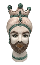 Teste di Moro Luis Ceramica Caltagirone cm H.44 L.23 Artigianale Turbante Liscio Écru Verde - DD CERAMICHE SICILIANE