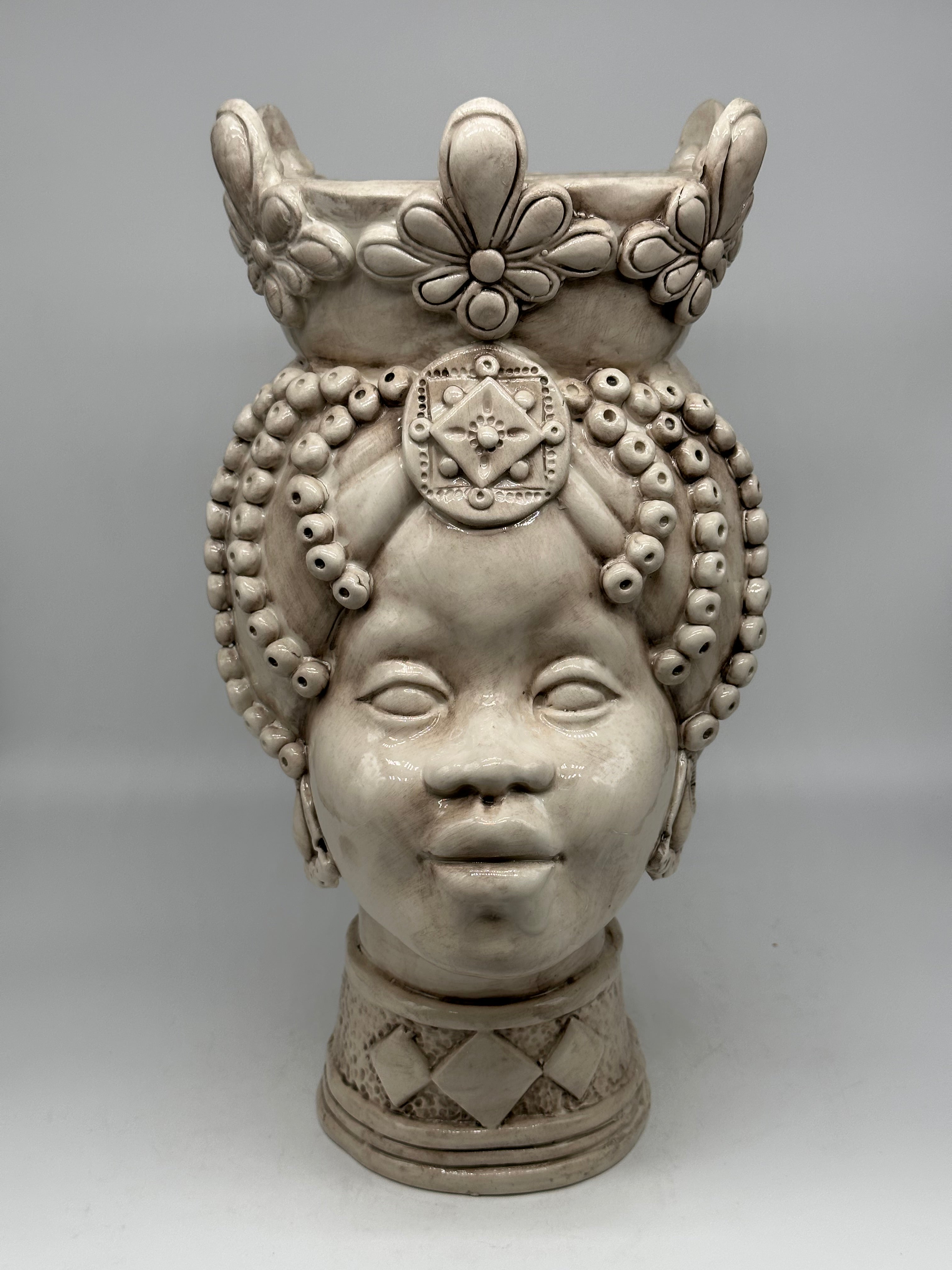 Teste di Moro Masai Ceramica Caltagirone cm H.38 L.21 Artigianale Beige - Donna - TESTE DI MORO