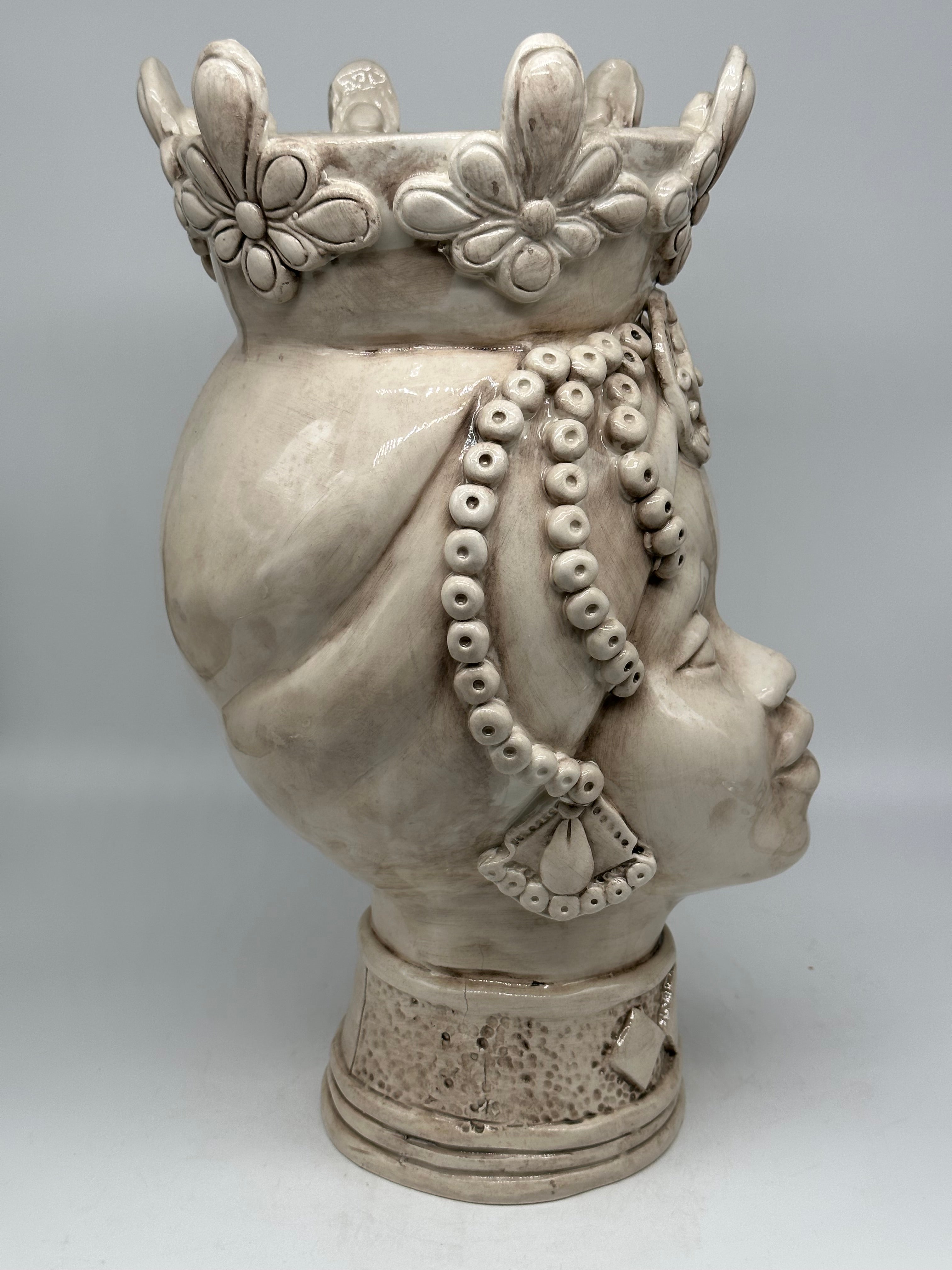 Teste di Moro Masai Ceramica Caltagirone cm H.38 L.21 Artigianale Beige - TESTE DI MORO