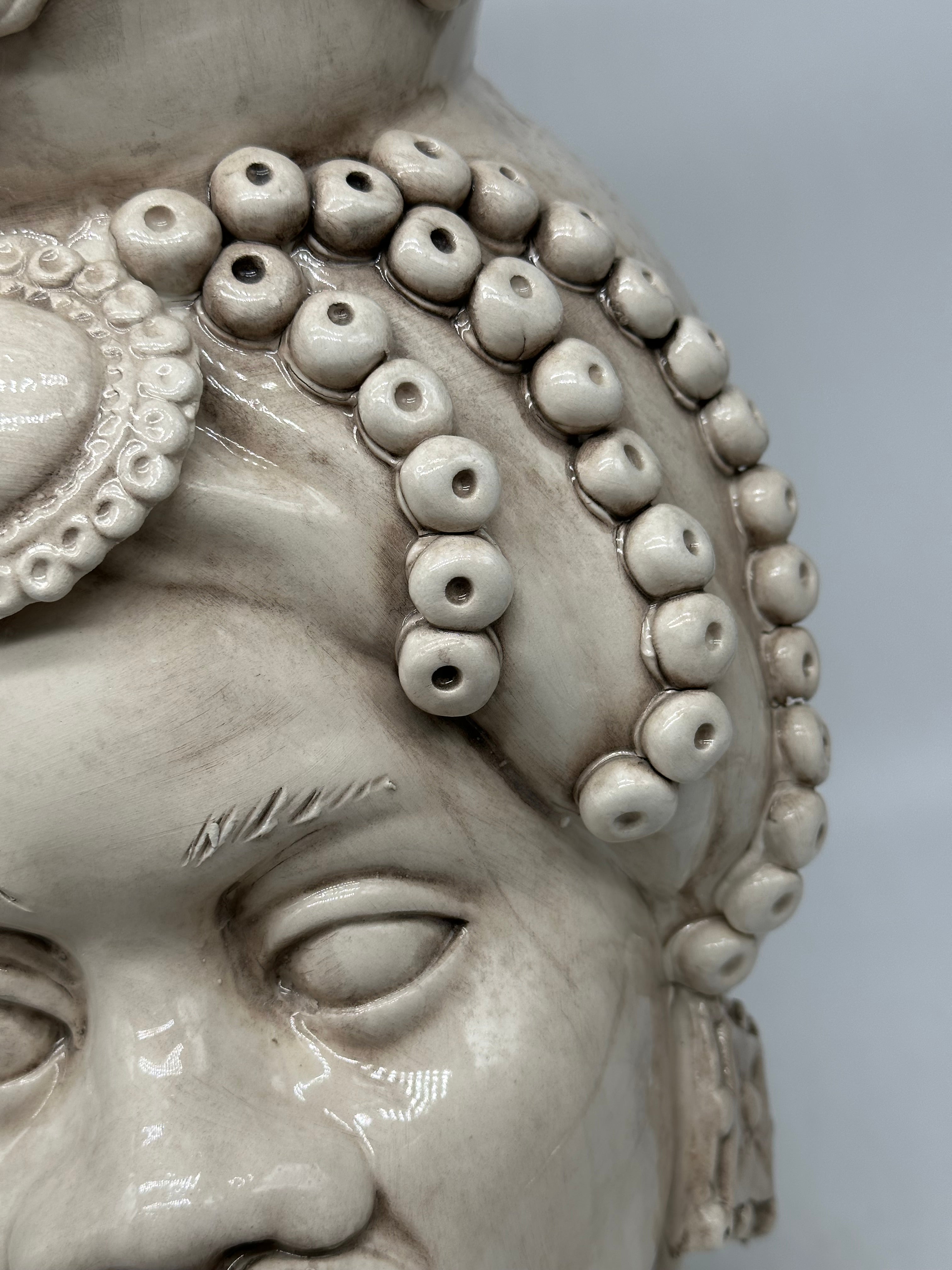 Teste di Moro Masai Ceramica Caltagirone cm H.38 L.21 Artigianale Beige - TESTE DI MORO