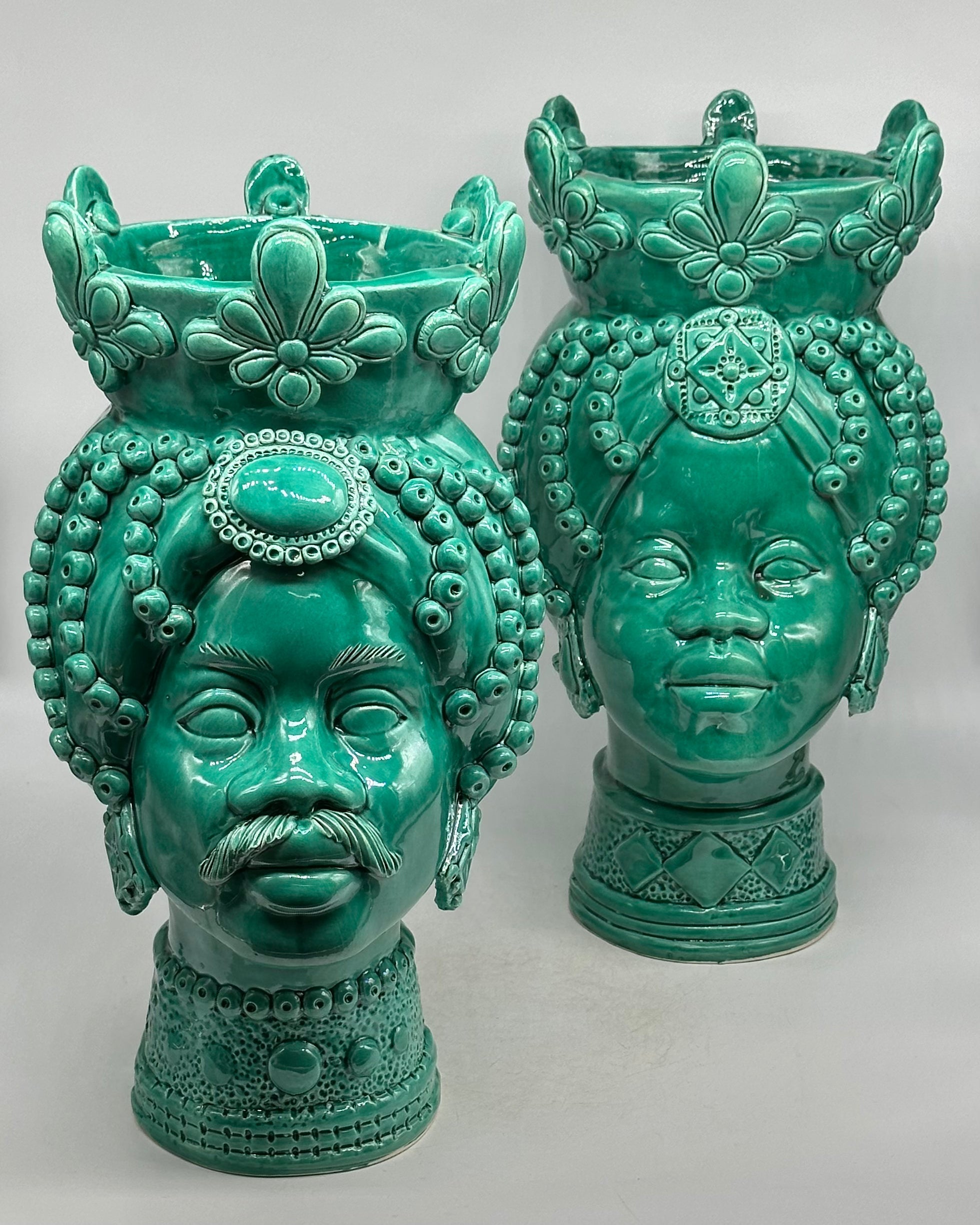 Teste di Moro Masai Ceramica Caltagirone cm H.38 L.21 Artigianale Verde - TESTE DI MORO