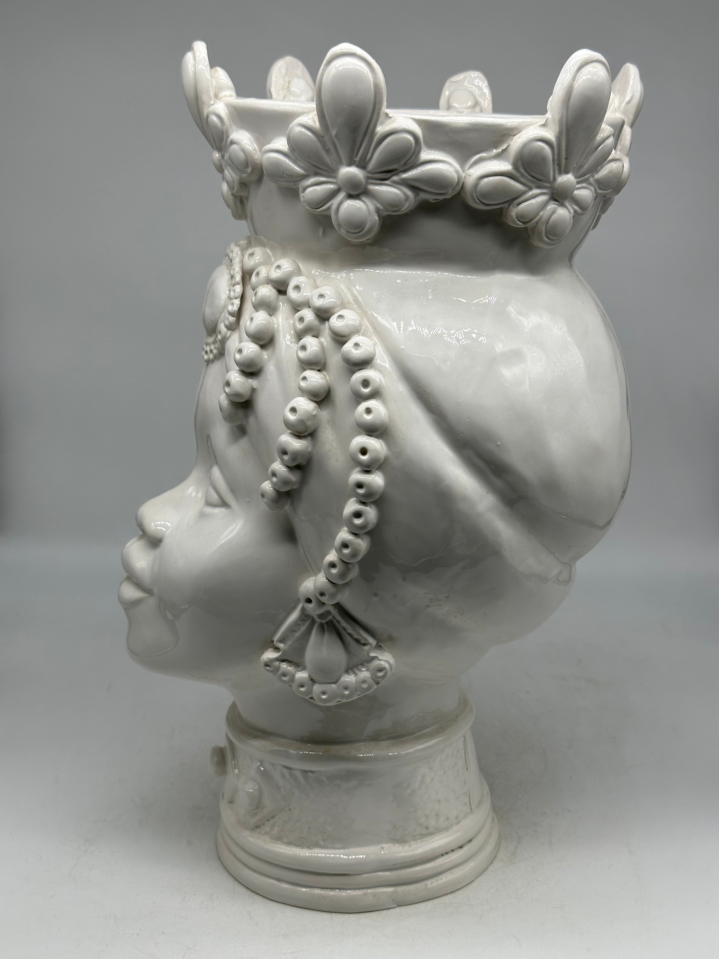 Teste di Moro Masai Ceramica Caltagirone cm H.38 L.21 Artigianale Bianco - TESTE DI MORO