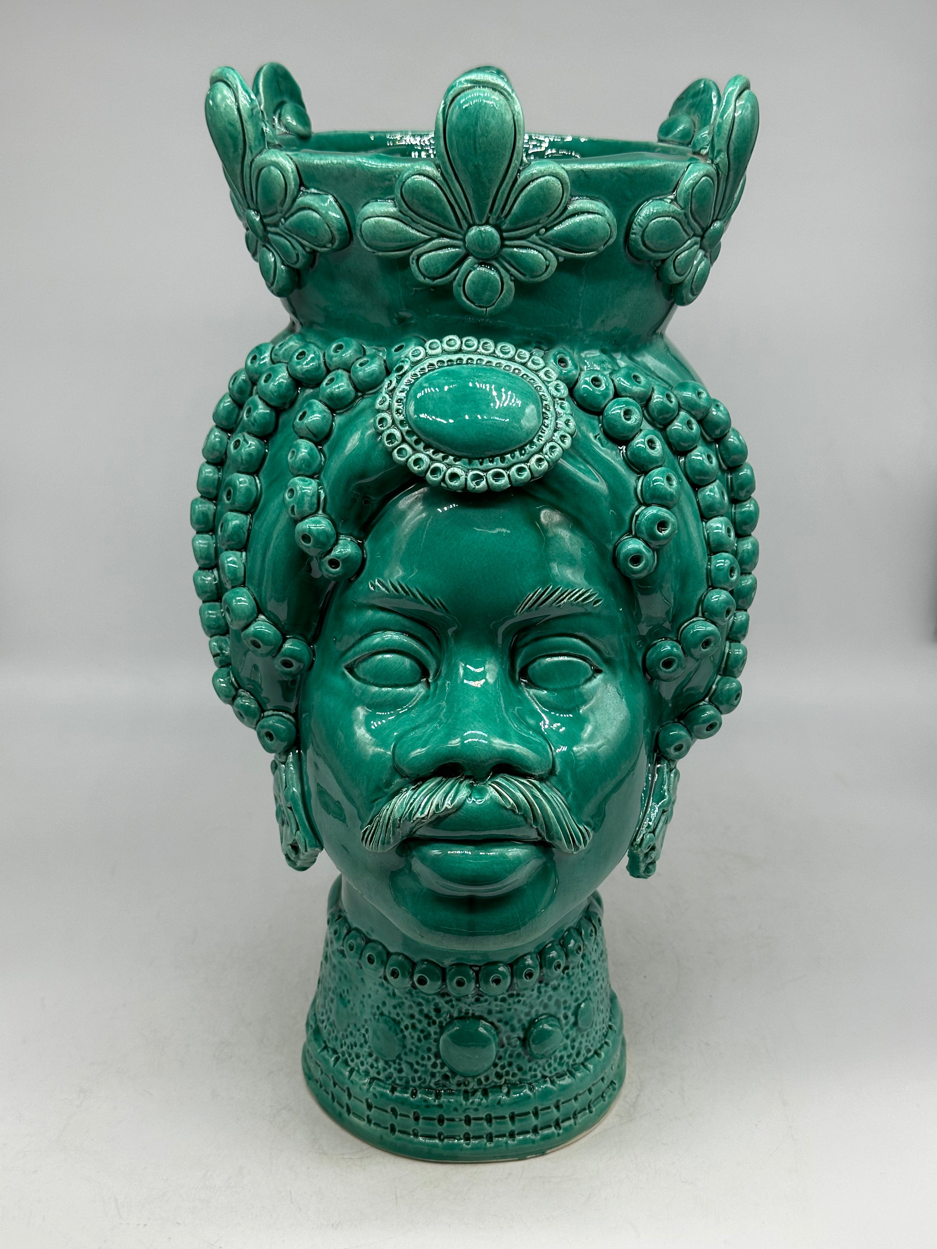 Teste di Moro Masai Ceramica Caltagirone cm H.38 L.21 Artigianale Verde - Uomo - TESTE DI MORO