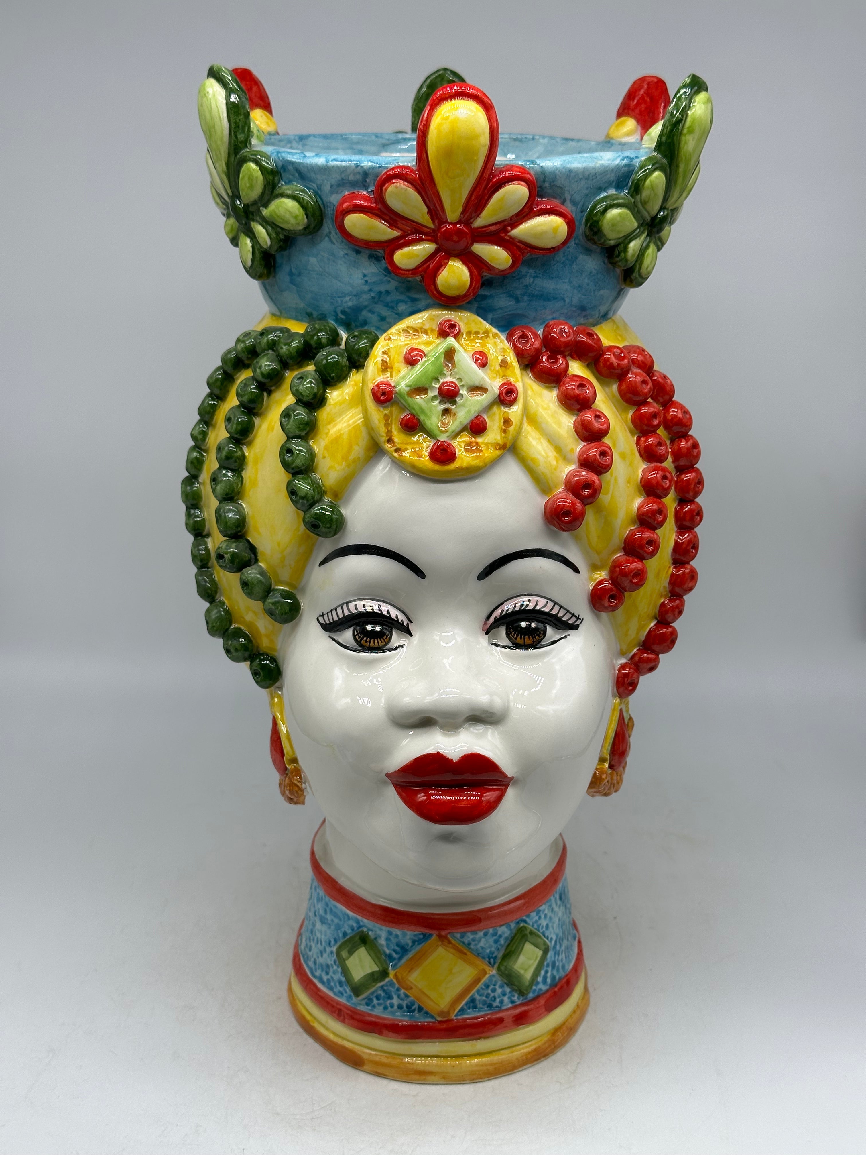 Teste di Moro Masai Ceramica Caltagirone cm H.38 L.21 Artigianale Decoro Siciliano - TESTE DI MORO