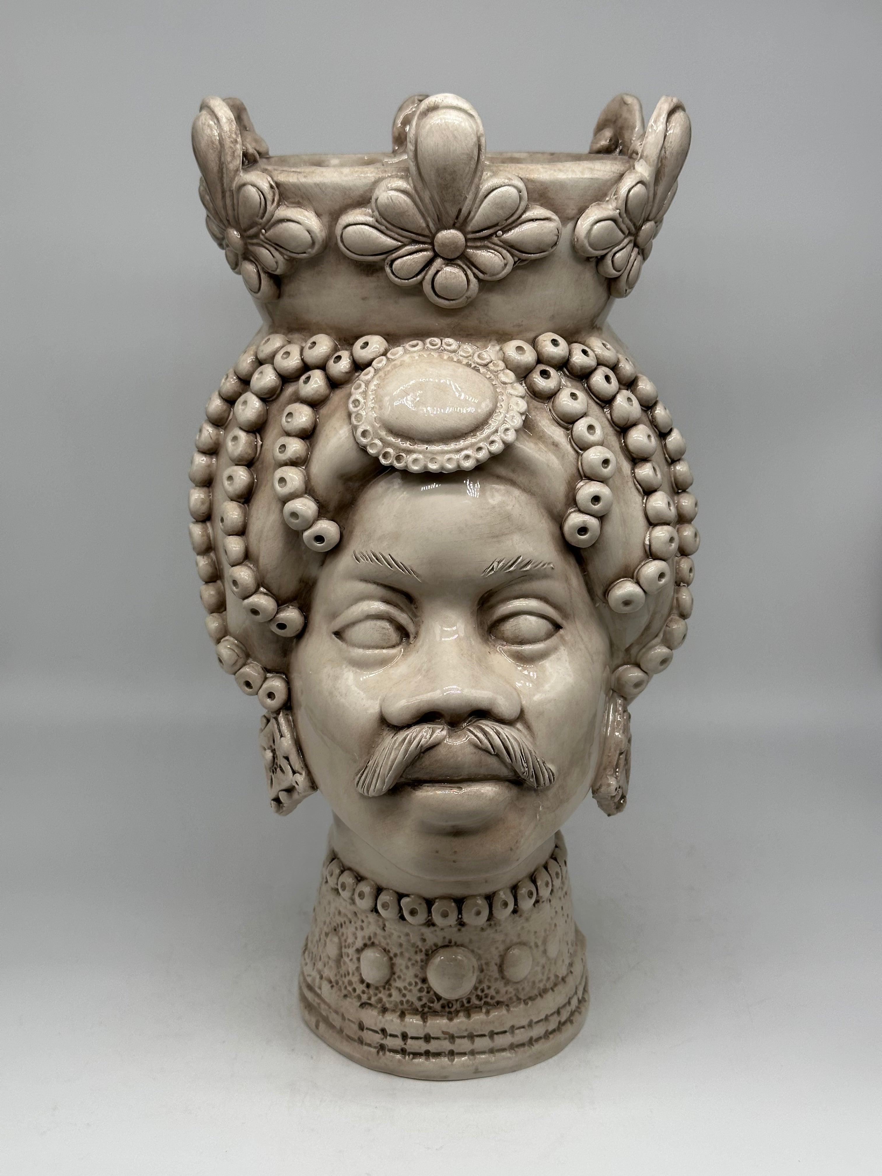 Teste di Moro Masai Ceramica Caltagirone cm H.38 L.21 Artigianale Beige - Uomo - TESTE DI MORO