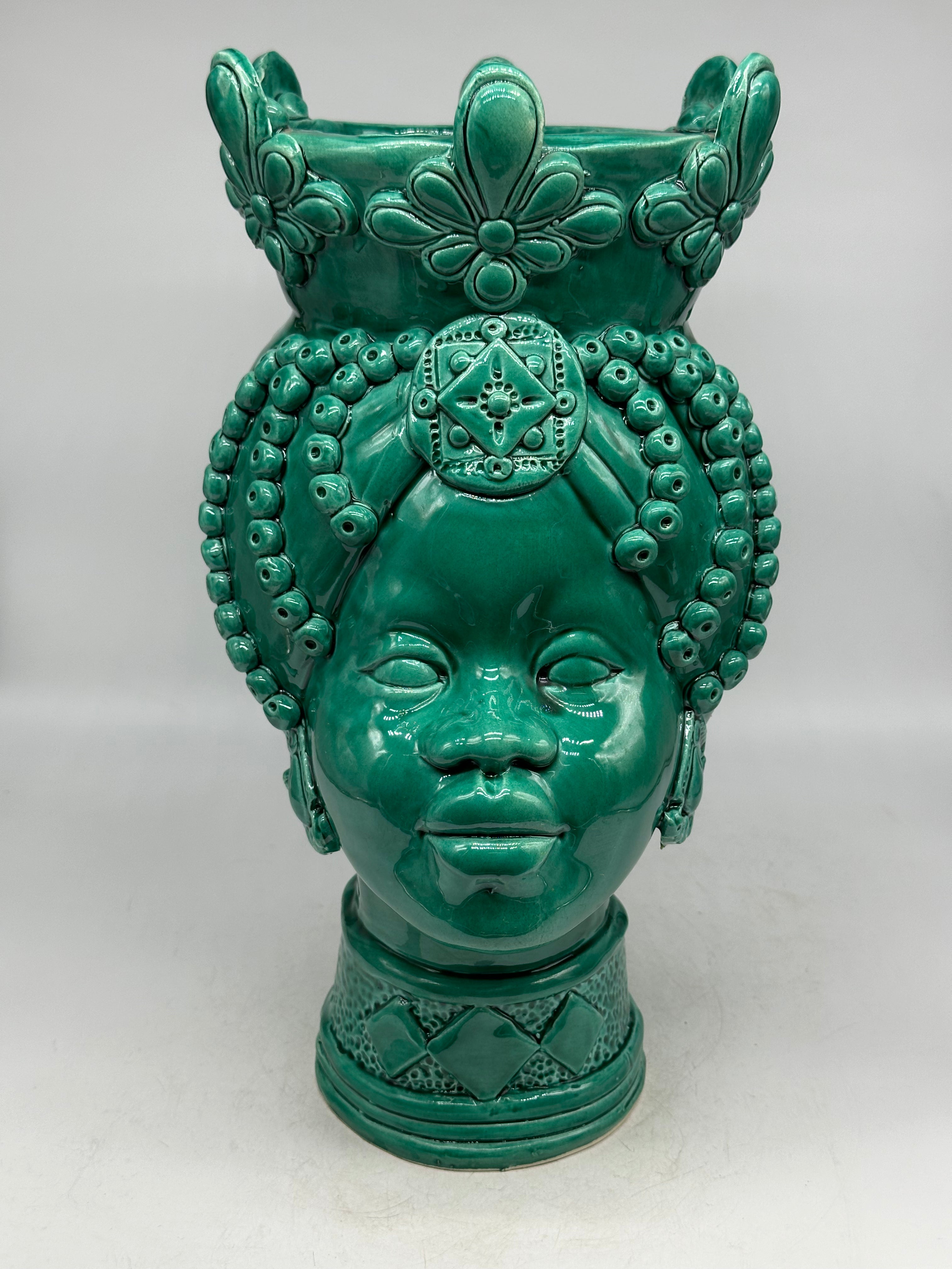 Teste di Moro Masai Ceramica Caltagirone cm H.38 L.21 Artigianale Verde - Donna - TESTE DI MORO